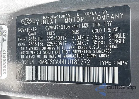 2020 Hyundai Tucson Value из США, поврежденный, VIN KM8J3CA44LU181272